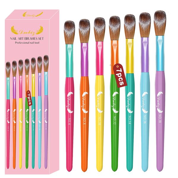 Pinceles para uñas 7PCS Juego de arte acrílico para sistema de polvo Aplicación de color Extensión tallado Tamaño 6 8 10 12 14 16 18 230704