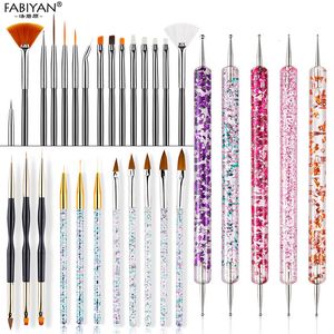 Nail Brushes 8 20Pcs Art Brush Design Tip Painting Drawing Carving Dotting Pen FlatFan Liner Acrylic Gel UV Polish Tool Manicure 230422