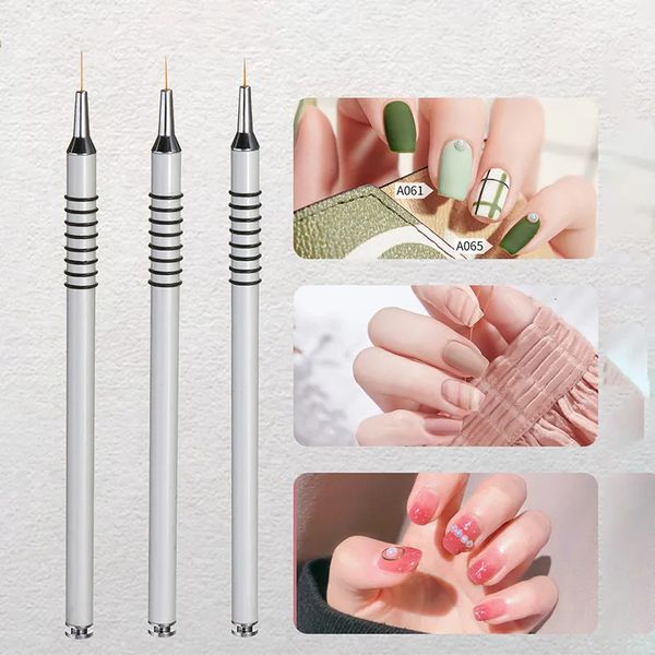 Pinceaux à ongles Art Liner Set 3pcs Brosse Striping Mince Longues lignes Pointillant Stylo à dessin Poignée en métal Striper 7911mm 231007