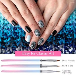 Nagelborstels kunst pen nylon haren grip handgreep kleur gelijkspel lijnen plastic tips schilderen borstel manicure ontwerpen voor salon