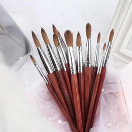 Pinceaux à ongles, outils d'art, manche en bois rouge, brosse acrylique Kolinsky pour dessiner le Gel, Extension des ongles, stylo de manucure