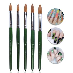 Pinceles para uñas Eval Quality 100% Kolinsky Sable Hair Nail Acrylic Brush Oval Prensado Verde Brillante Mango de madera Pincel para pintar uñas 230922