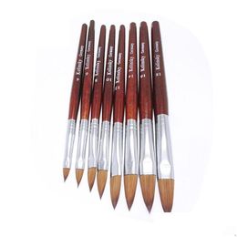 Nagelborstels Kads Kolinsky Sable Pen Rood Wood 121416182022 Artborstel voor professionele ronde hoofdsgereedschap Druppel