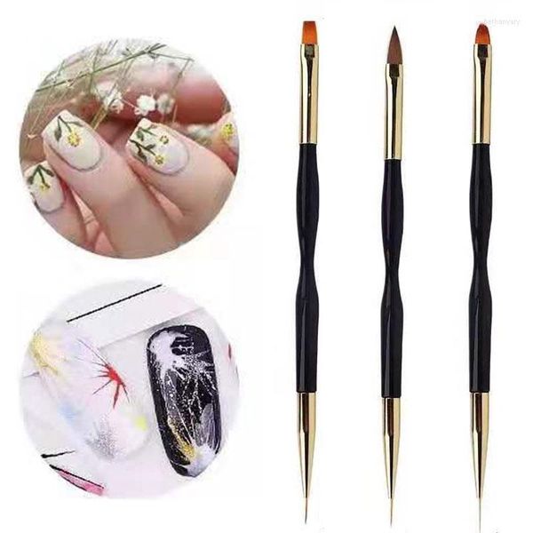 Pinceles para uñas UV Gel Art Pen Grid Carving Drawing Line Brush Punteado Herramientas de manicura DIY Accesorios de doble cabeza