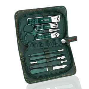 Coupe-ongles 9 pièces manucure coupe-ongles ensemble en acier inoxydable professionnel pied soins du visage trousses d'outils vert ongles ensembles de coupe avec étui en cuir x0801