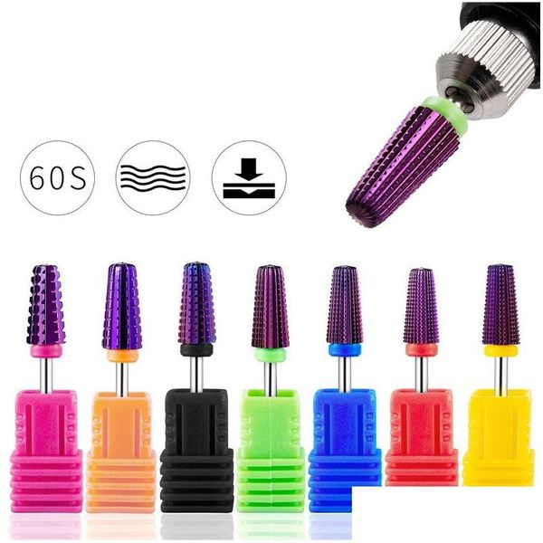 Accessoires de perceuse à ongles 5 en 1 bits tête conique en carbure de tungstène enduit violet aux ongles pour manucure pédicure gel cuticule polonais R Dhfrs