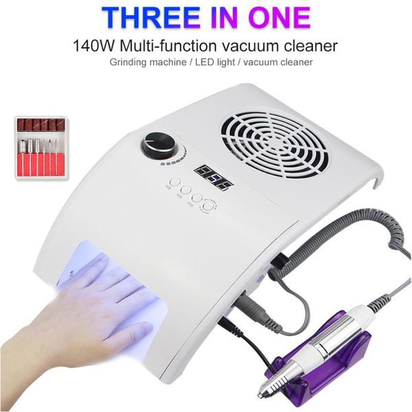 Accessoires de Perceuse à Ongles Multifonctionnel 3en1 Silencieux 35000RPM Machine de Manucure Aspirateur Puissant 48W UV Lampe LED Séchage Rapide Tous Polis