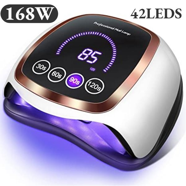 Sèche-ongles 168W 42LEDs Lampe de séchage des ongles pour manucure Lampe de séchage UV LED professionnelle avec capteur automatique Outils d'équipement de salon de manucure intelligents 230821