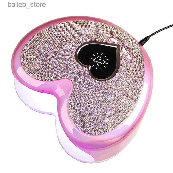 Secadores de uñas 96W Lámpara de secador de uñas con la máquina de pedicura de gel de uñas Rhinestone Luz Led para uñas Taladro de clavos en forma de corazón y Lámpara UV Y240419