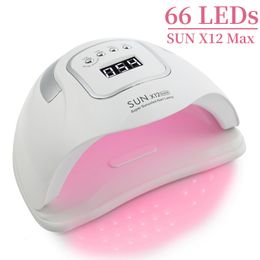 Nageldrogers High Power Sun X12 Max 66 PCS NAIL LAMP UV LED voor het drogen van alle nagelgellak met grote LCD Touch Smart Sensor Manicure Salon 230220