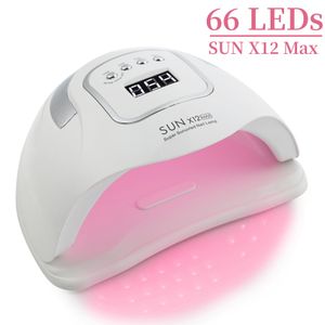 Secadores de uñas Sun X12 MAX 66 PCS LED Lámpara de uñas para secar todo el esmalte de gel de uñas con LCD grande Touch Smart Sensor Salón de manicura 221123