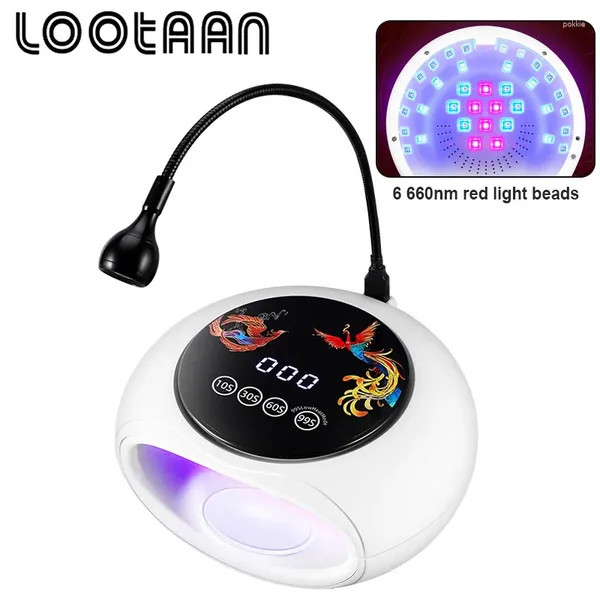 Sèche-ongles Lootaan 128W Machine 660nm longueur d'onde lumière rouge lampe de soins de la peau haute puissance UV durcissement LED cuisson de vernis