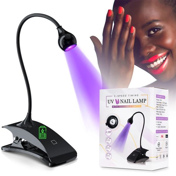 Sèche-ongles Mini lampe LED avec stockage d'énergie électrique ultraviolet Flexible ClipOn bureau faux manucure vernis colle rapide sèche-linge outil de Salon 231204