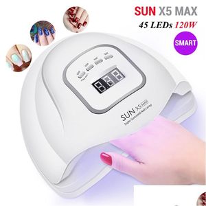 Sèche Ongles Sun X5 Max 120W Uv Led Lampe 45 Leds Smart Dryer Lampes Avec Capteur Affichage Lcd Pour Durcissement Gel Polonais Manucure Outil Drop D Dh6Ig