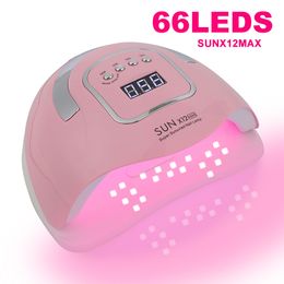 Secadores de uñas SUNX12 MAX 280W Lámpara de uñas Secador de uñas rosa para manicura 66 LED Luz UV Curado rápido Lámparas de uñas Autosense con base 230824