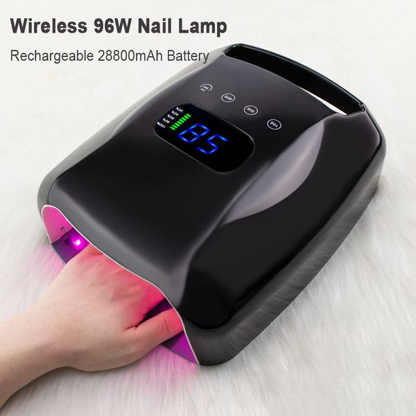 Sèche-ongles LED sans fil UV Lampe à ongles Professionnel sans fil Rechargeable Séchage des ongles Machine de manucure 96W Lampe pour Portable Gel Polish Cure 230626