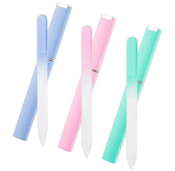 Fichiers à ongles Fichier de cristal en verre avec boîtier de tampon de ponçage d'art professionnel outils de manucure de manucure polonais