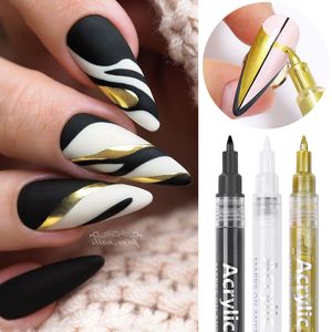 Nail Gel 1 Pc Nail Art Graffiti Pen Black Gold Color UV Gel Polish Design Dot Painting Drawing Pen Liner Brush Nail DIY Flower Tools 230706