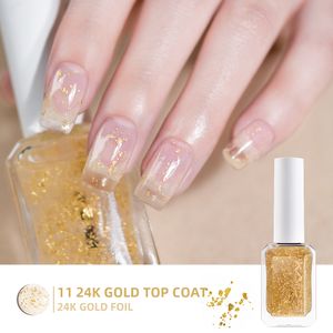 Gel pour ongles 11ml 24K feuille d'or couche de finition vernis laque flocons paillettes réfléchissantes effet Bling manucure Art vernis 230715