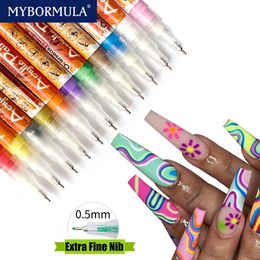 Nail Gel 12 Kleuren 0.5/0.7mm Nail Art Brush Pen Tekening Schilderen Abstract Liner DIY Graffiti Ontwerp snel Droog Geen Behoefte UV Lamp Nail Tool 230703