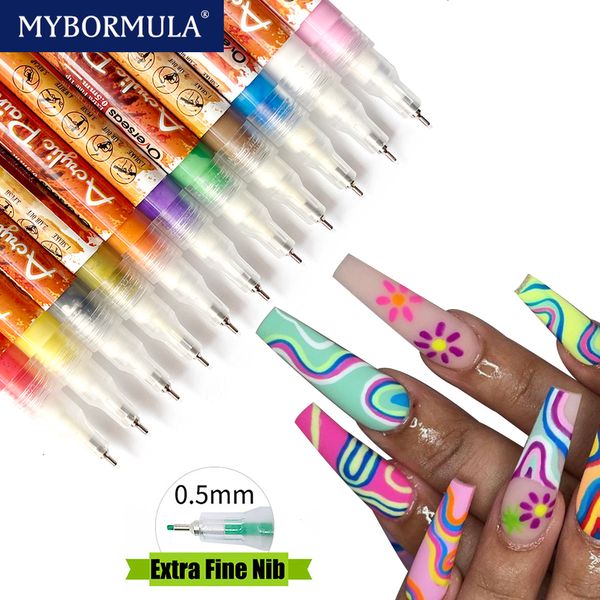 Gel pour ongles 12 couleurs 0,5 / 0,7 mm Nail Art Brush Pen Dessin Peinture Abstract Liner DIY Graffiti Design Séchage rapide Pas besoin de lampe uv Nail Tool 230703