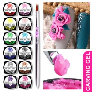 Nagelgel 12 kleuren Sculptuurgelset 4D Carving Gel Nagellak Tekeningpatronen DIY Bloemen Ontwerp Decoratie Nail Art Gesneden Pengereedschap 231124