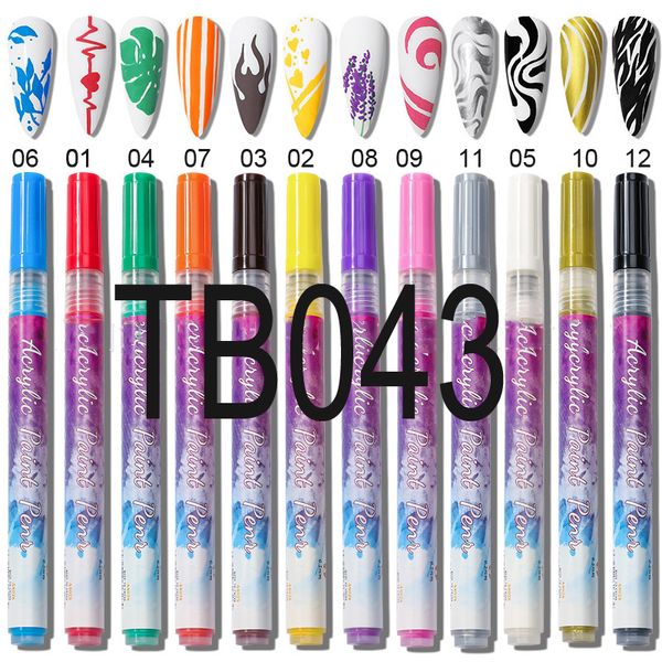 Nail Gel 12Colors Graffiti Acrylique Nail Paint Pen Set Nail Art Étanche Dessin Doublure Polonais Stylo 1KIT Lignes Abstraites Manucure Polonais 230706