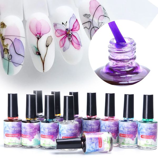 Vernis à ongles gel 12 pièces floraison marbre aquarelle ongles Gel vernis encre fleurs de printemps conception effet de tache tremper manucure vernis hybride JI895 231124