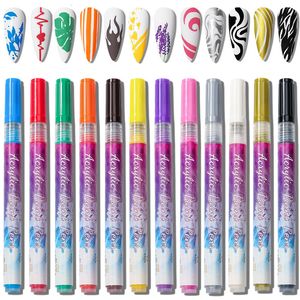 Nagelgel 12 stuks Kleurrijke Nail Art Tekening Graffiti Pen Set DIY Acryl Sneldrogende Waterdichte Pen UV Gel Ontwerp Schilderen Marker Nagellak 230703