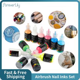 Nail Gel 12 STKS DIY Airbrush Nail Art Inkten Acryl Verf Inkt Set Airbrush Pigmenten voor Spray Art Nail Stencils Schilderen Nail Gereedschap 10/29 ml 230703