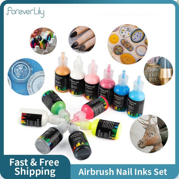 Nail Gel 12PCS DIY Airbrush Nail Art Encres Peinture Acrylique Encre Set Pigments Aérographe pour Spray Art Pochoirs À Ongles Peinture Outils À Ongles 10 / 29ml 230703