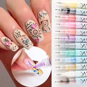 Nail Gel 12Pcs Nail Art Drawing Graffiti Pen Set Pintura impermeable Liner Brushes Líneas abstractas Detalles finos Herramientas de manicura DIY GLCXM 230706