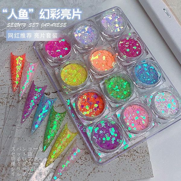 Nail Gel 12PCS Ultra-mince Glitter Art Set Vernis Trempé Ongles Mat Rond Sequin Bling