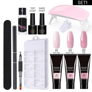 Gel de uñas 150ML Extension Starter Set con 15 Ml X 7 colores Adecuado para principiantes111pcs Kit de herramientas de pincel de arte Pegatinas