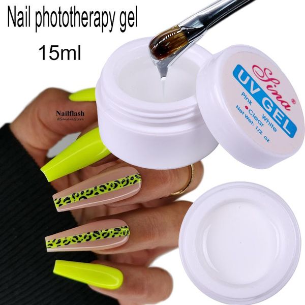 Gel de uñas 15ml Extensión de construcción rápida Acrílico Blanco Claro UV Arte Falso Pegamento Poterapia 3 colores