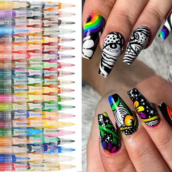 Nail Gel 212pcs nail art peinture stylo kit Dessin Peinture Graffiti Ligne Brosse Fleur Lignes Abstraites Détails Beauté Outil 230715