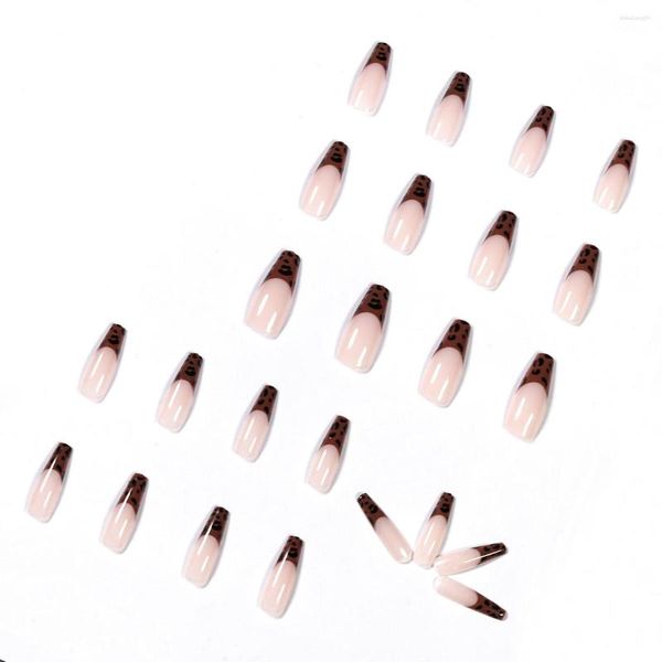 Gel pour ongles 24 pièces Patch imprimé léopard tête carrée Type de colle amovible Long paragraphe mode manucure faux