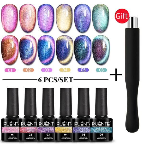 Gel pour ongles 6 pièces 9D chat ensemble de vernis magnétique avec aimant imbiber UV manucure brillant paillettes Kit de vernis pour les yeux 230714