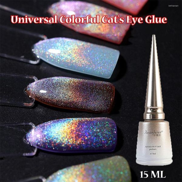 Gel de uñas 8/15ml colorido ojo de gato pegamento holográfico Soak-off UV esmalte barniz brillante semipermanente Aurora brillo