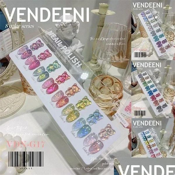 Gel à ongles 8 couleurs / copeaux à paillettes Diamond Polish vernis étincelant art avec effet réflexifère uv laquer gouttes livraison de la santé de la santé