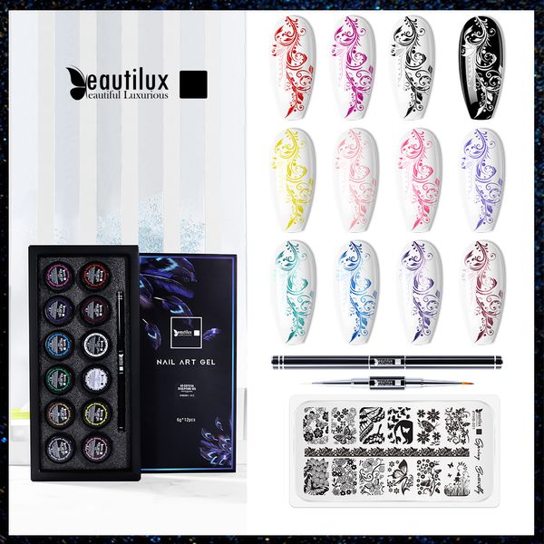 Nail Gel Beautilux Stamping Kit Polonais Noir Blanc Transfert Soak Off Vernis Huile Pour Imprimer Art Stamp Plaques Manucure 6g 230720