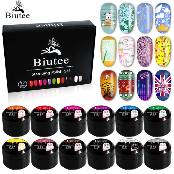 Nail Gel Biutee 12 couleurs 8 ml vernis à ongles Gel vernis blanc noir impression vernis à ongles timbre peinture tremper le Gel UV pour l'estampage d'art d'ongle 231127