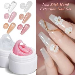 Nagelgel clou beaute non stick hand vaste verlenging gel polijsten nagel transparant naakt roze strass lijm snijwerk kunst q240507