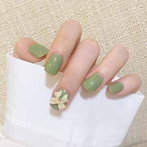 Nagelgel nep patch korte vierkante kop groen nagels slijtage kunst afgewerkt stuk 24 stks lijm het geschenk