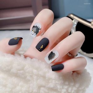 Nail Gel Faux Autocollants Longue Tête Plate Noir Et Blanc Feuille D'or Blooming Art Fini Pièces Détachables