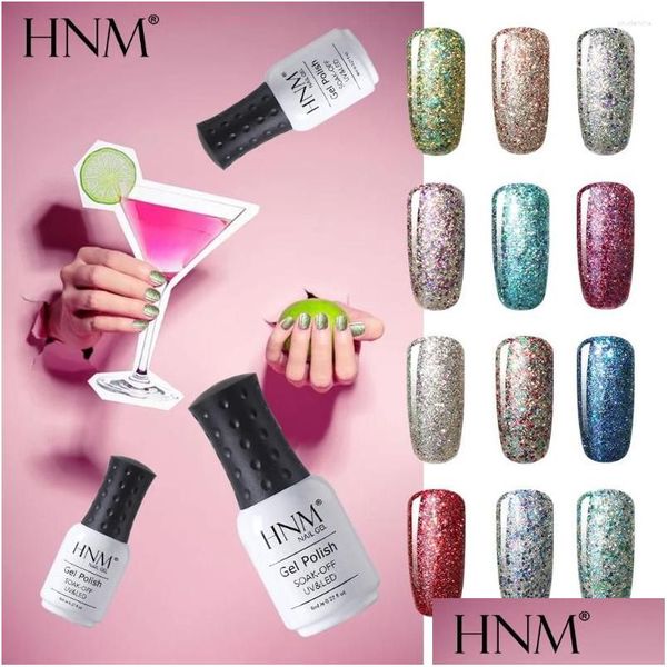 Gel des ongles Hnm 8ml Bling Starry Polonais UV LED Lampe Glitter Soak Off Semi Permanent Laque Paillettes Art Lucky Varnish Base Top Drop Deli Dhicx