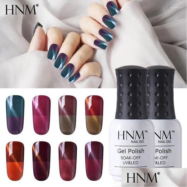 Gel des ongles Hnm 8ml Cat Eyes Uv Polonais Thermique Changement de couleur Vernis hybride Soak Off Semi Permanent Nails Shilak Gellak Émail Goutte Delive Otmov