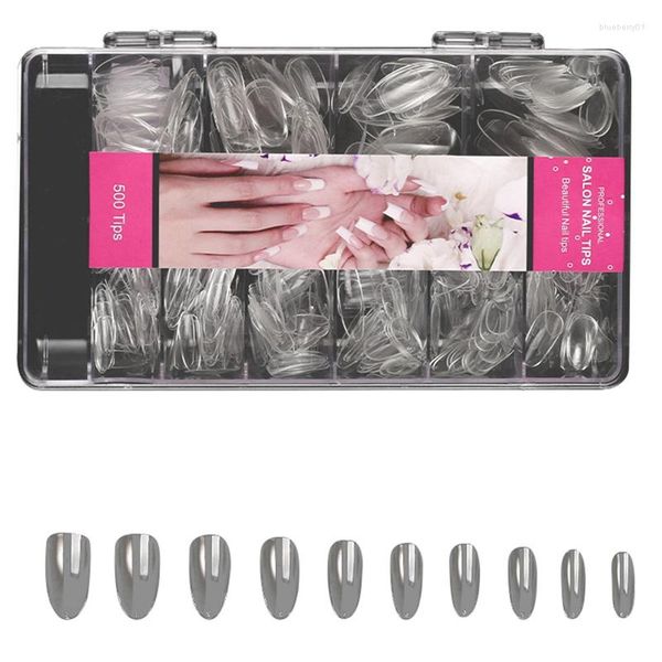 Nail Gel Long False Tips - Nails Full Cover 500PCS Forme Ovale Avec Étui Pour DIY Art 10 Tailles (Clair)