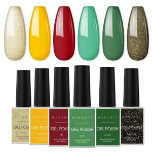 Nagelgel makartt 6 Poolse kit kleuren goud glitter geel groen afwezigheid af van uv 8 ml herfst winter manicure q240507