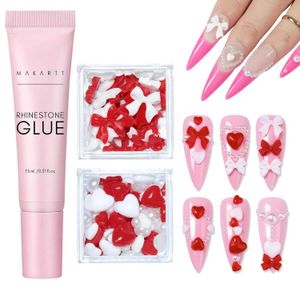 Nagel gel Makartt Charm Rhinestone Lijmkit 15 ml met preespreals edelstenen 3D Art Bowknot Heart Decor Q240507